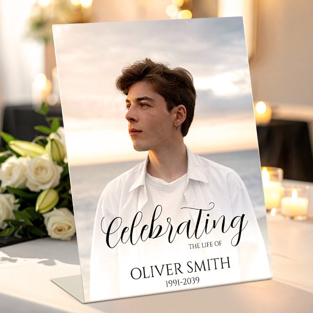 Memory Custom Photo Celebration of Life Template Pedestal Sign (Creator Uploaded)