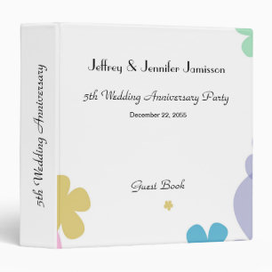 Memory/Guest Book, 5th Wedding Anniversary Party 3 Ring Binder