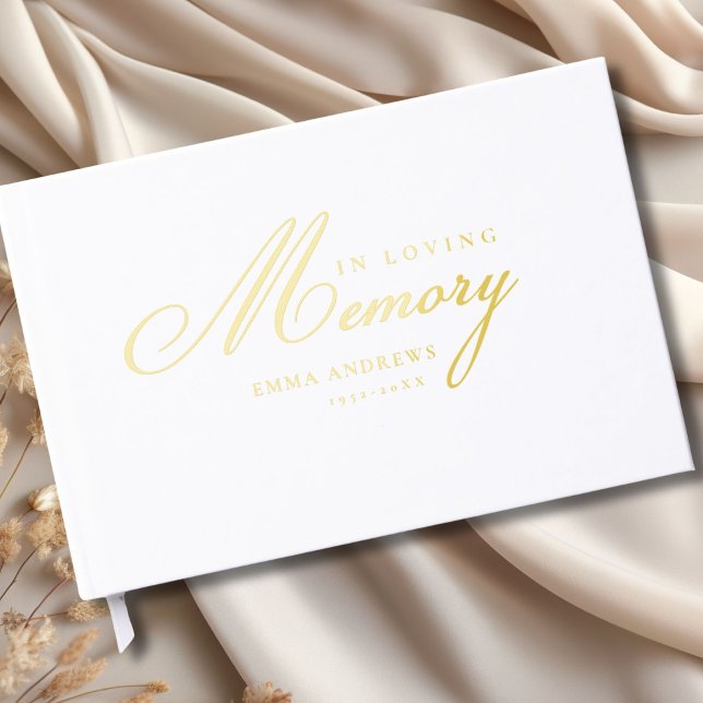 Memory "In Loving memory" Gold-Foil, White  Foil Guest Book (Memory "In Loving memory" Gold-Foil, White Foil Guest Book)
