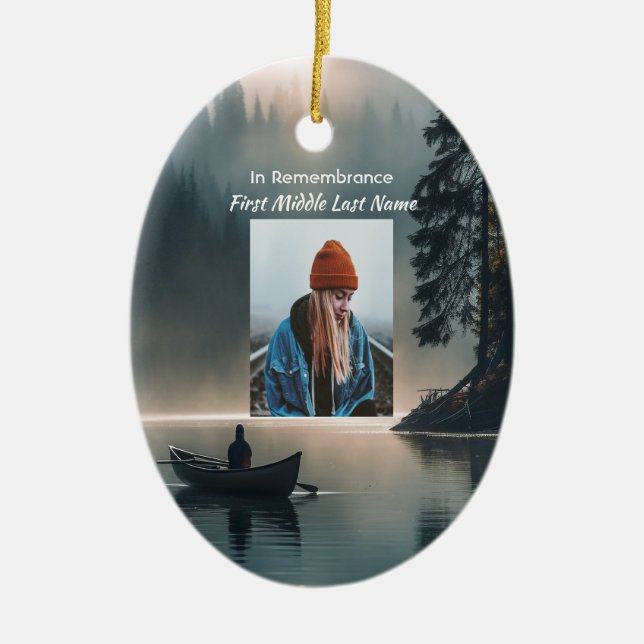  Memory Keepsake Wilderness Lake Canoe Ceramic Ornament (Front)