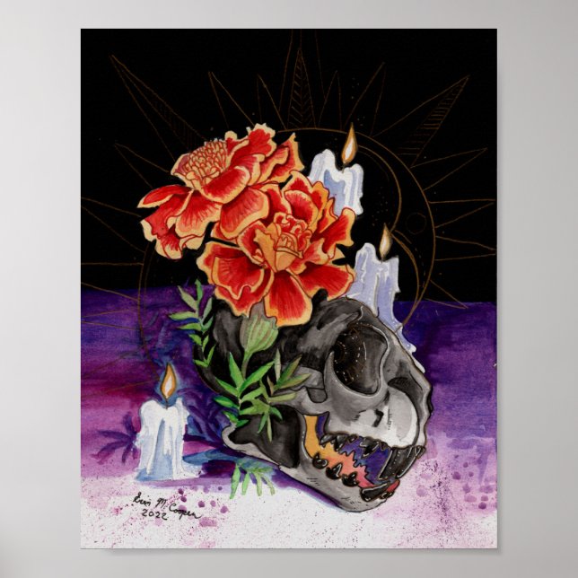 Memory Maps Autumn Vibes Kitty skull painting Poster (Front)