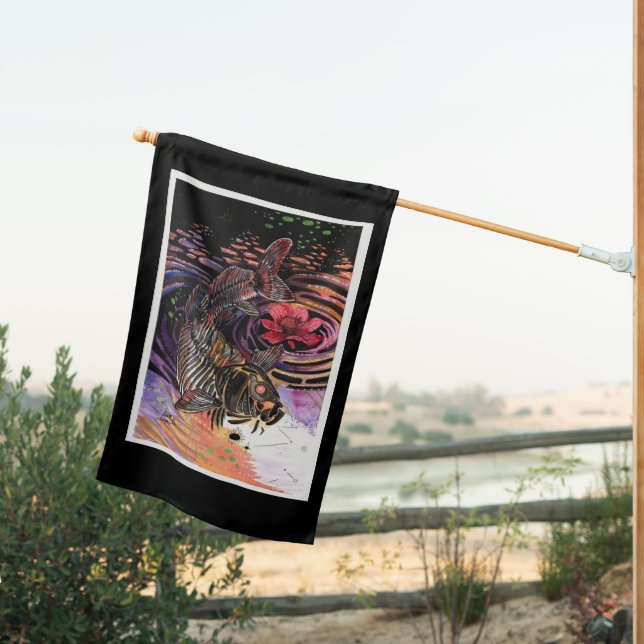 Memory Maps Autumn Vibes Koi Skeleton Reflections  House Flag (Insitu (Back))