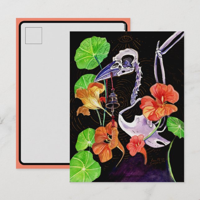 Memory Maps Autumn Vibes Raven skeleton Holiday Postcard (Front/Back)