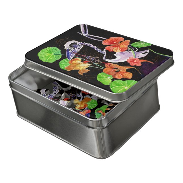 Memory Maps Autumn Vibes Raven skeleton Poster Jigsaw Puzzle (Lid Open)