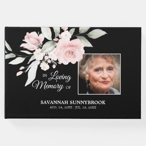 Memory Memorial Registry Funeral Floral Pink Rose Guest Book