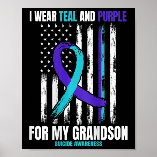 Memory Of My Grandson Suicide Awareness Flag Back  Poster