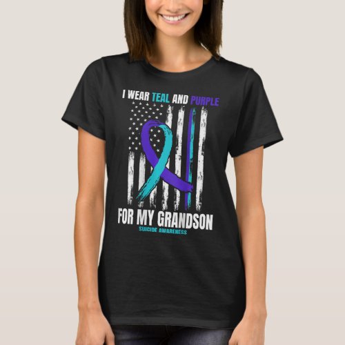 Memory Of My Grandson Suicide Awareness Flag Back  T_Shirt