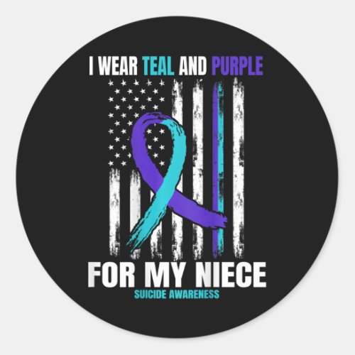 Memory Of My Niece Suicide Awareness Usa Flag Back Classic Round Sticker