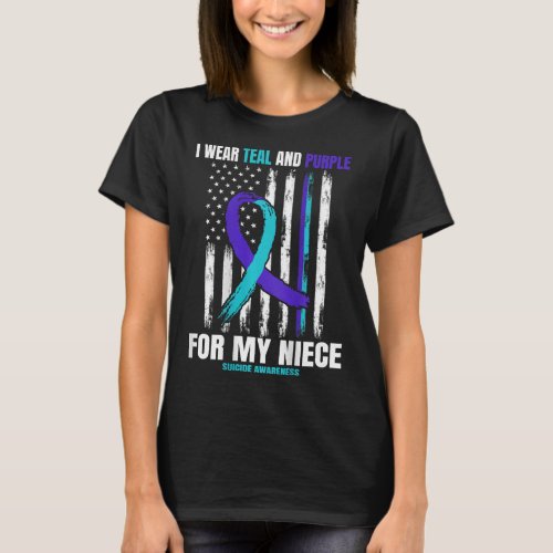 Memory Of My Niece Suicide Awareness Usa Flag Back T_Shirt