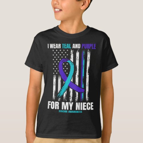 Memory Of My Niece Suicide Awareness Usa Flag Back T_Shirt