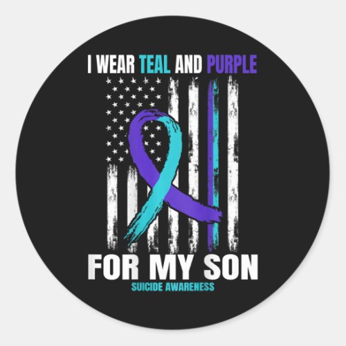 Memory Of Son Suicide Awareness Flag Back Print Gr Classic Round Sticker