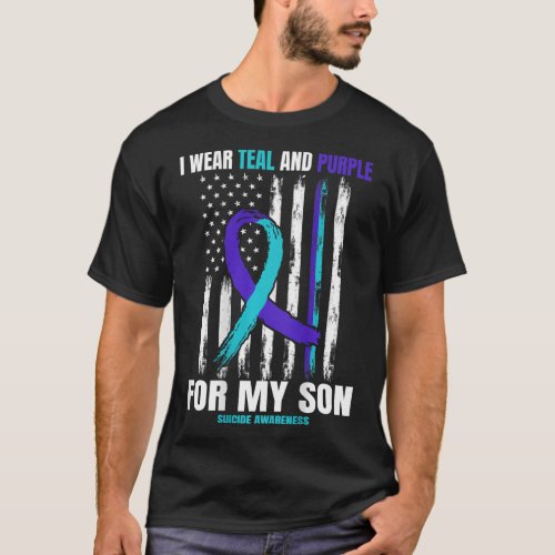 Memory Of Son Suicide Awareness Flag Back Print Gr T_Shirt