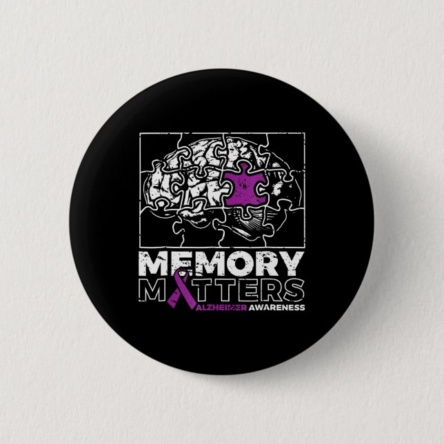 Memory Problem Purple Ribbon Brain Puzzle Heimerhe Button (Front)
