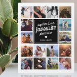 Memory Square Photo Collage Plaque<br><div class="desc">Personalized couple/newlyweds picture plaque featuring a crisp white background that can be changed to any color,  16 photos of your choice,  a black square with the couples name,  a white heart symbol,  and the sweet text that reads "together is our favourite place to be".</div>
