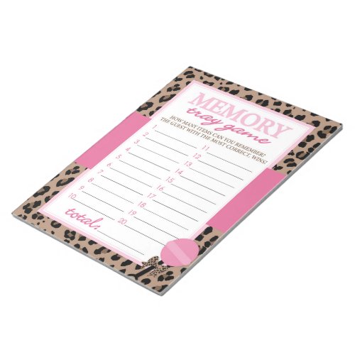 Memory Tray Leopard and Pink Baby Shower Game Pack Notepad