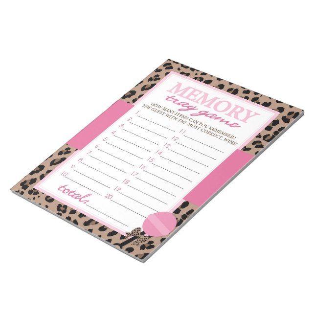 Memory Tray Leopard and Pink Baby Shower Game Pack Notepad (Angled)