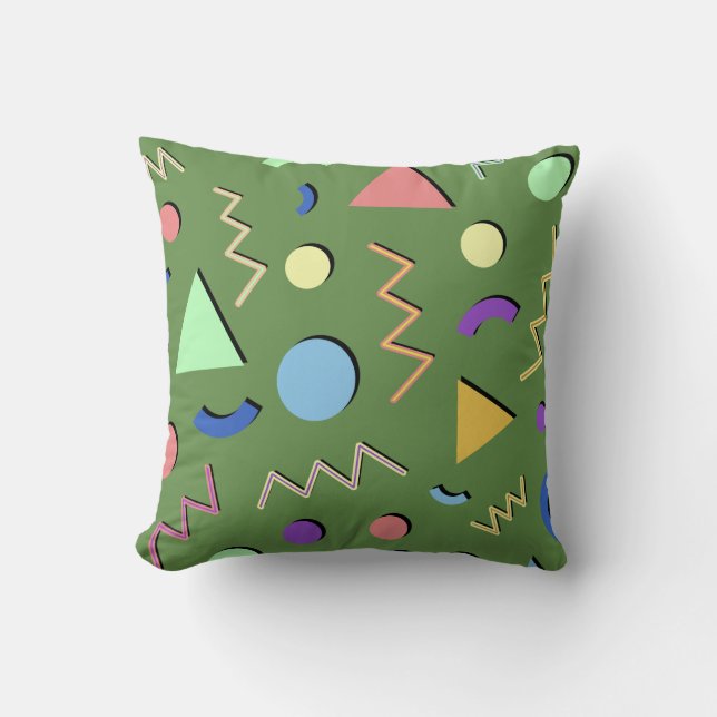 Memphis #92 Moss Green Throw Pillow (Front)