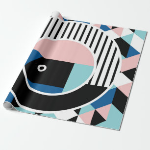 Memphis abstract poster design. Face geometric mak Wrapping Paper