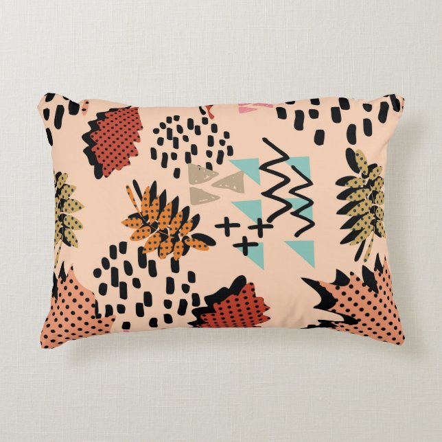 Memphis autumn fall foliage and leaves with geomet accent pillow (Front)