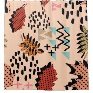 Memphis autumn fall foliage and leaves with geomet shower curtain