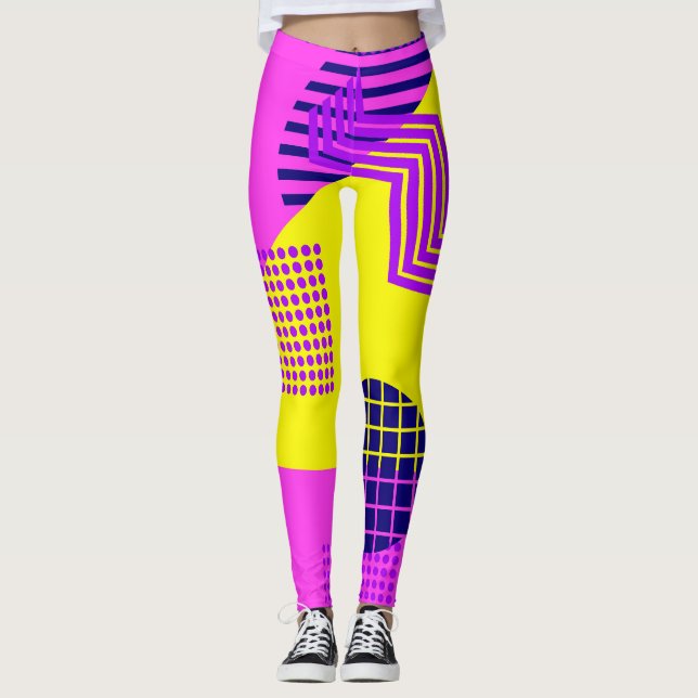 Memphis Eighties: Geometric Shapes Background Leggings (Front)
