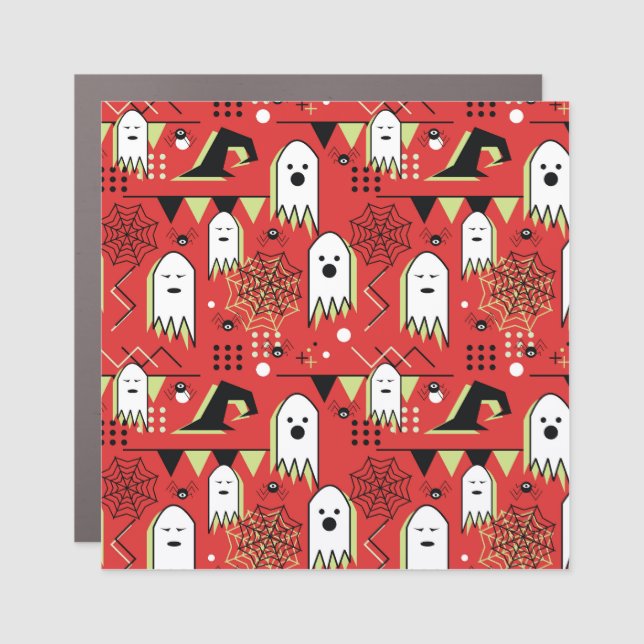 Memphis ghost: Halloween geometric pattern. Car Magnet (Front)