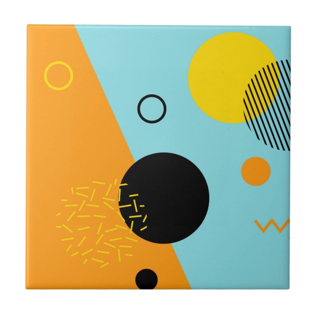 Memphis, hipster, trendy, cool illustration art ceramic tile (Front)