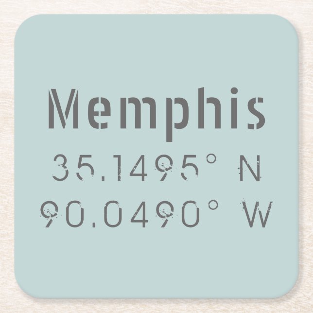 Memphis Latitude Longitude Square Paper Coaster (Front)