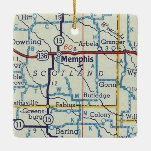 Memphis MO Vintage Map Ceramic Ornament