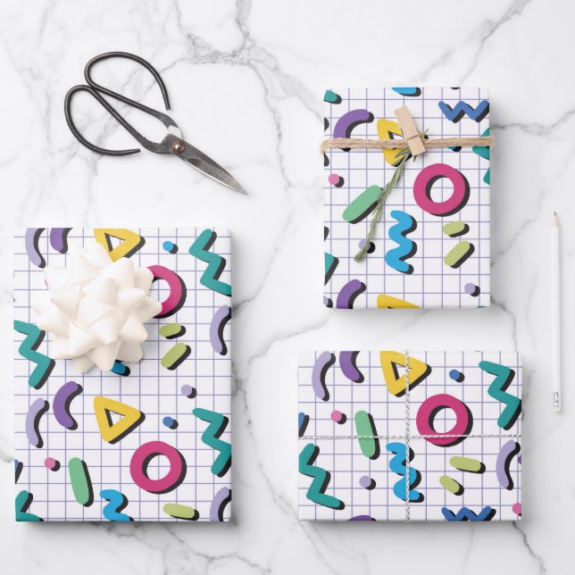 Memphis Pattern Wrapping Paper Sheets (Front)