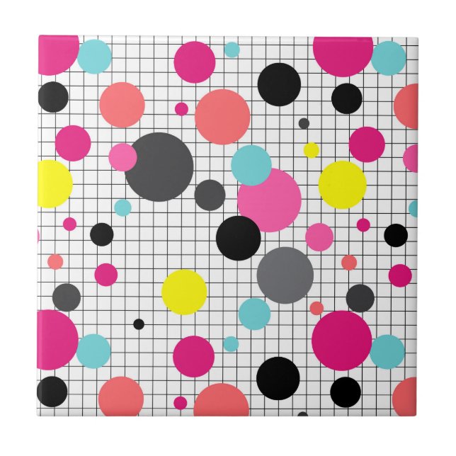 Memphis polka dots  ceramic tile (Front)