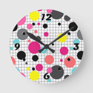 Memphis polka dots round clock