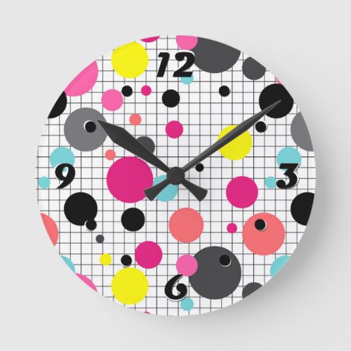 Memphis polka dots  round clock