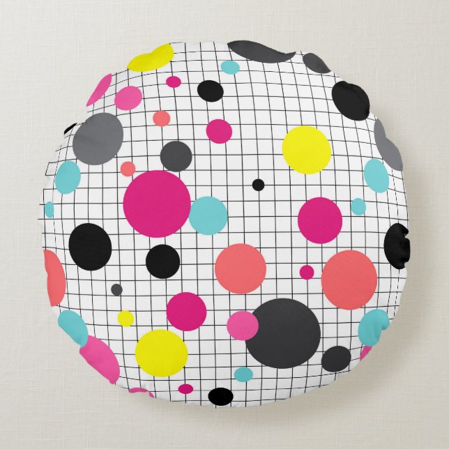 Memphis polka dots  round pillow (Front)