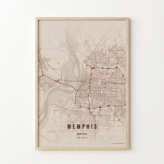 Memphis Rustic Map Print Tennessee Poster Wall Art (Creator Uploaded)