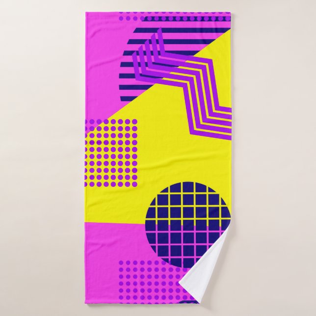 Memphis seamless pattern, geometric shapes in the  bath towel (Bath Towel)