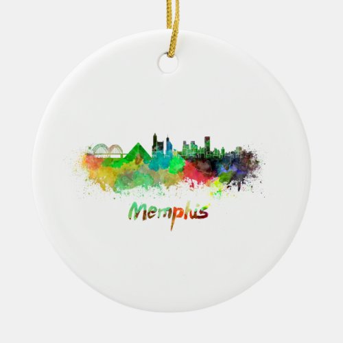 Memphis skyline in watercolor ceramic ornament