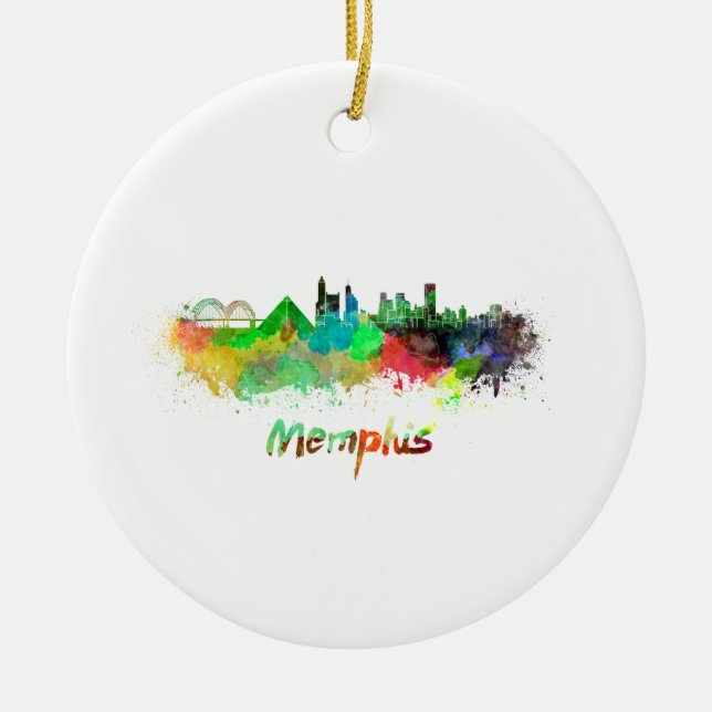 Memphis skyline in watercolor ceramic ornament (Front)