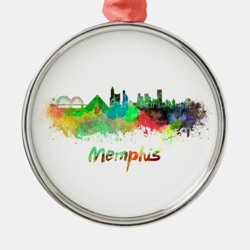 Memphis skyline in watercolor metal ornament