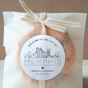 Memphis Skyline Wedding Welcome Message Classic Round Sticker