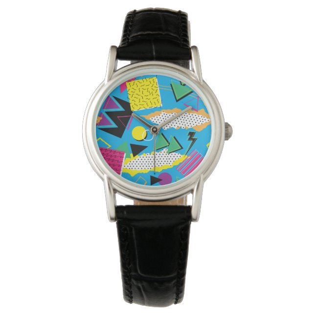 Memphis Style 80s Abstract Bright Color Round Watch (Front)