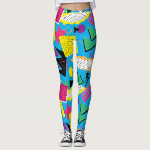 Memphis Style 80s Geometric Bright Color Pattern Leggings