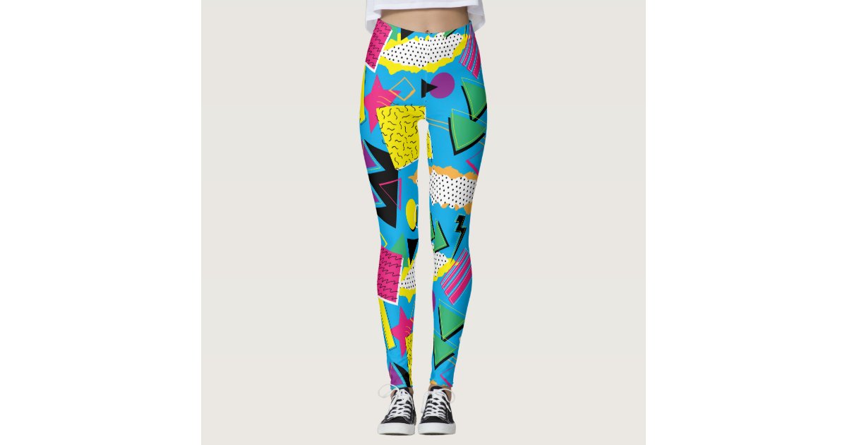 Memphis Style 80s Geometric Bright Color Pattern Leggings