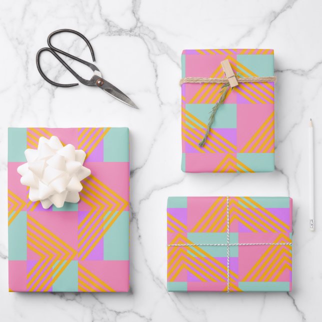 Memphis Style 90s Throwback Colorful Pattern Wrapping Paper Sheets (Front)
