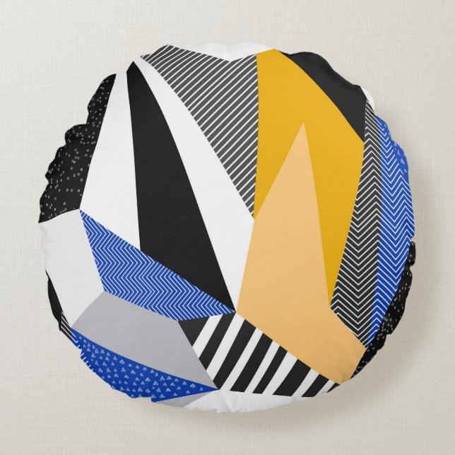 Memphis Style: Creative Geometric Collage. Round Pillow (Front)