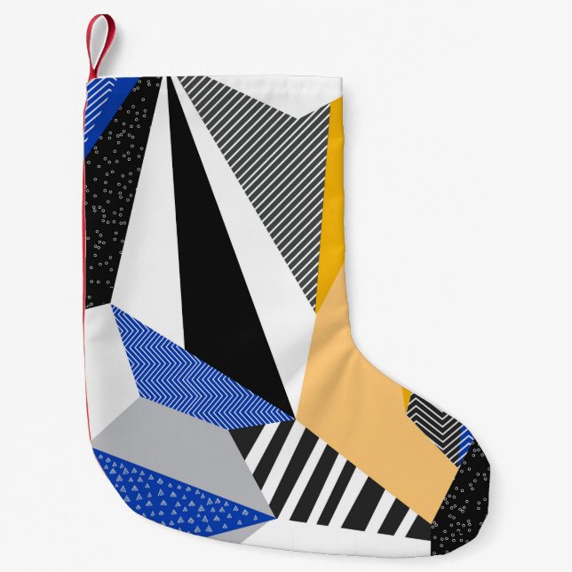 Memphis Style: Creative Geometric Collage. Small Christmas Stocking (Front)