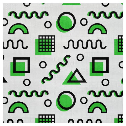 Memphis Style Geometric Pattern 110719 - Green Fabric