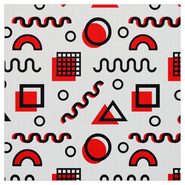 Memphis Style Geometric Pattern 110719 - Red Fabric (Swatch)