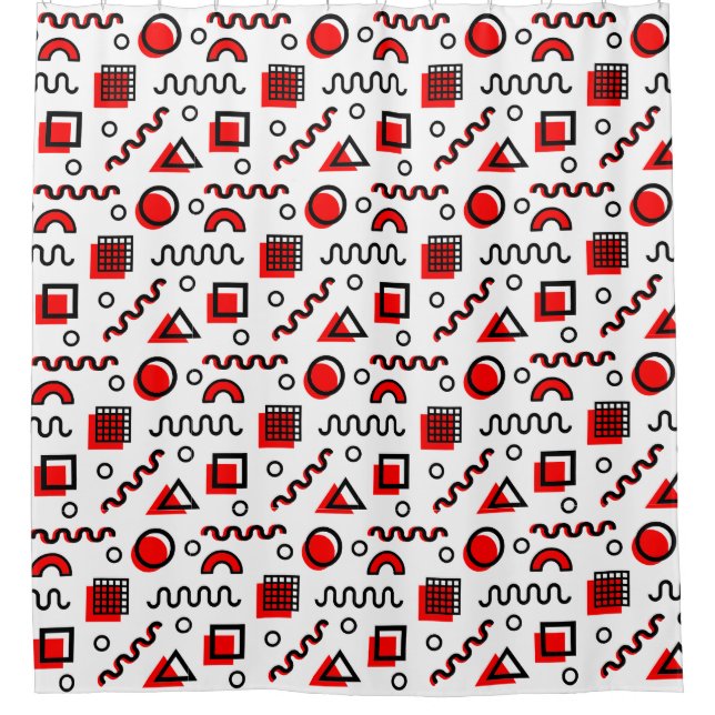 Memphis Style Geometric Pattern 110719 - Red Shower Curtain (Front)