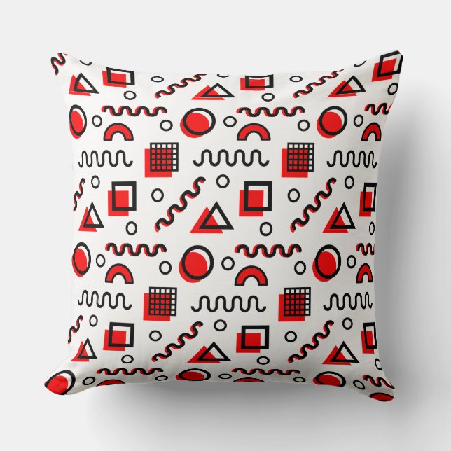 Memphis Style Geometric Pattern 110719 - Red Throw Pillow (Front)